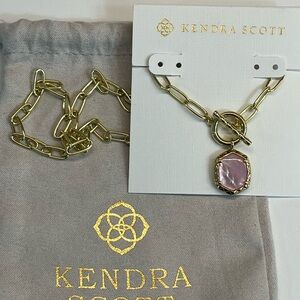 New Kendra Scott Daphne Convertible Gold Link & Chain Necklace Pink Iridescent